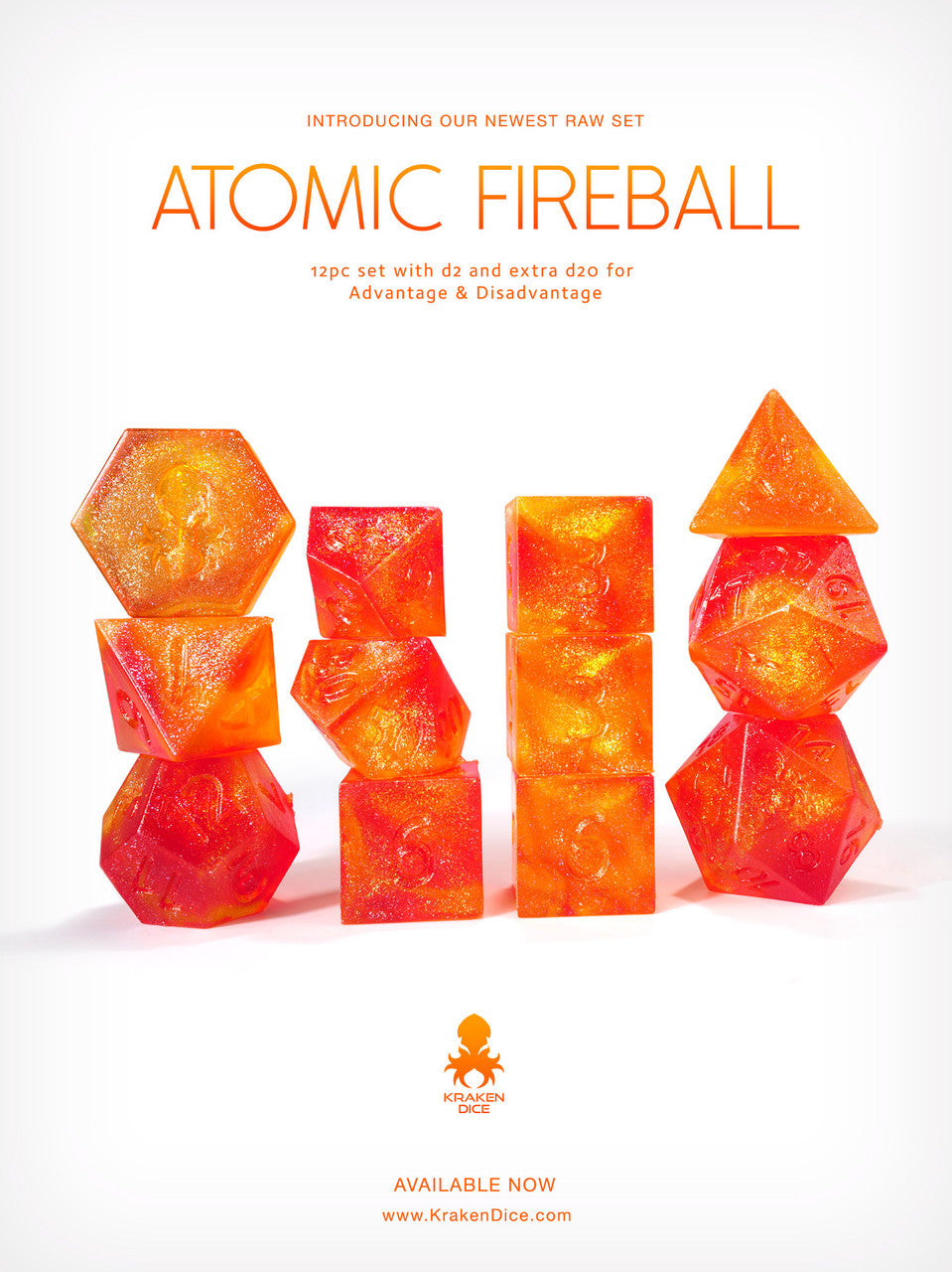 Kraken's RAW Atomic Fireball 12pc Polyhedral Dice Set